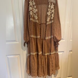 By Together Brown Long Sleeve Sheer Duster